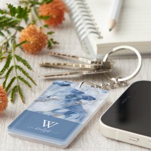 abstraktes Küstenmuster aus blauem Marmor Schlüsselanhänger