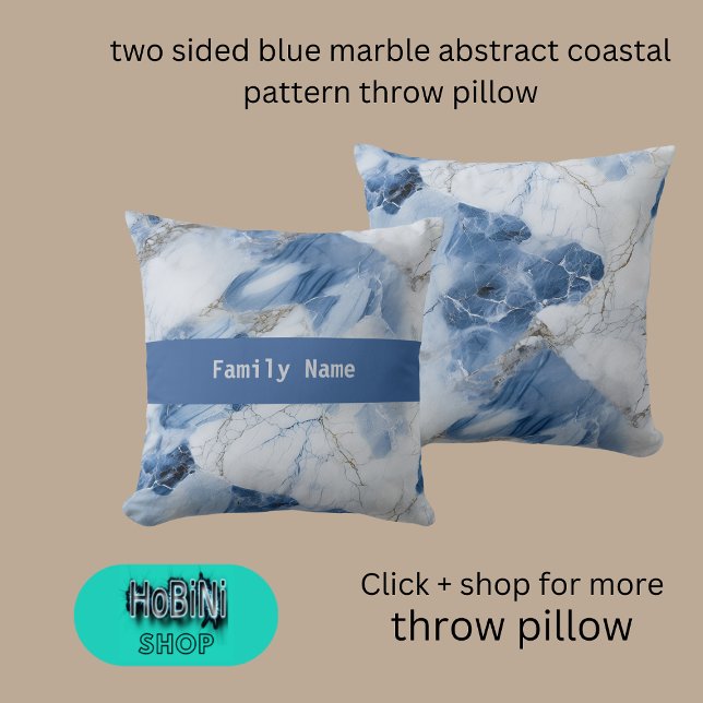 abstraktes Küstenmuster aus zweiseitigem blauem Ma Kissen (two sided blue marble abstract coastal pattern throw pillow)