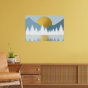 Abstraktes Landschaft Goldenes Winter-Sonnenunterg Poster