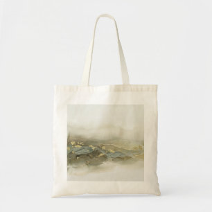 Abstraktes Landschaft-Impasto Salbeigrün Goldfolie Tragetasche