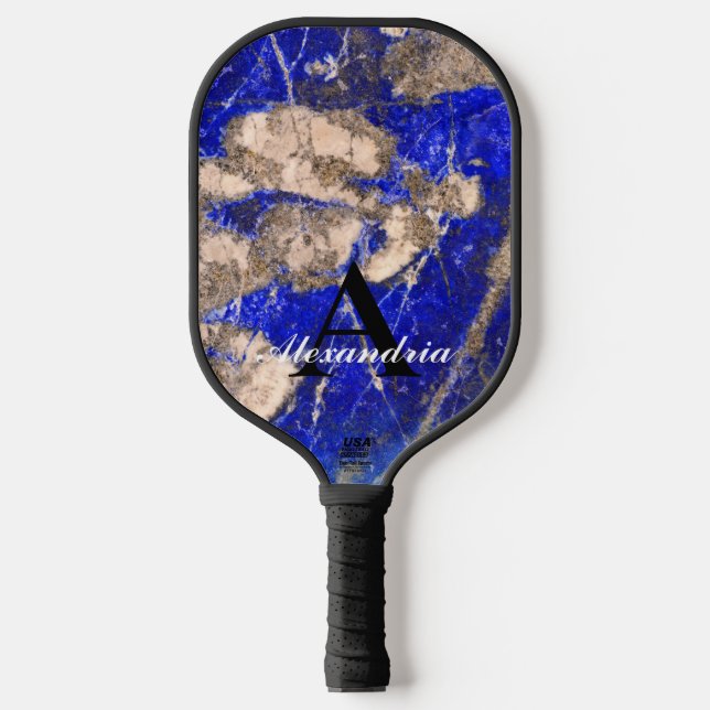 Abstraktes Lapis Lazuli Blue Granit Monogramm Pickleball Schläger (Vorderseite)
