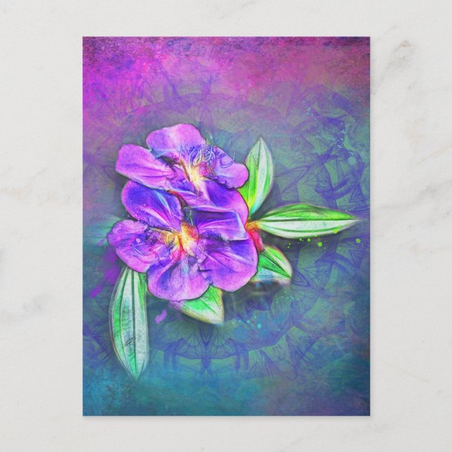 abstraktes Lasiandra auf texturiertem Kaleidoskop Postkarte (Vorderseite)