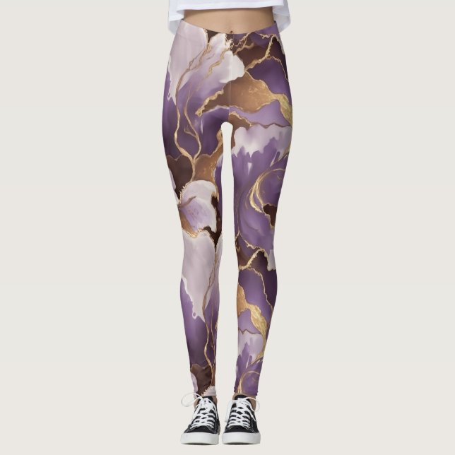 abstraktes Lavendel und Gold Leggings (Vorderseite)