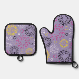 Abstraktes lebendiges Blumenmuster Ofenhandschuh & Topflappen-Set