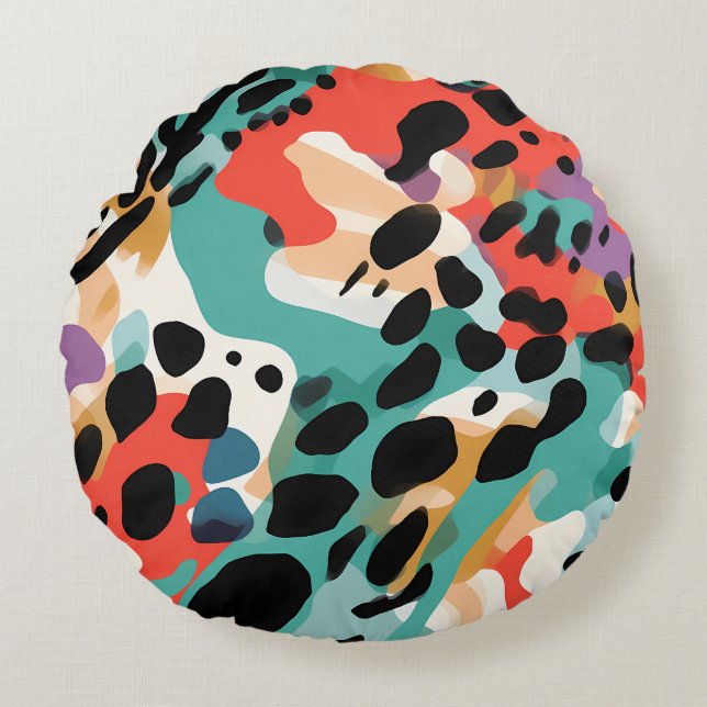 Abstraktes Leopard-Muster Rundes Kissen (Vorderseite)