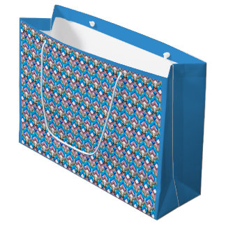Abstraktes leuchtendes Ornament in Blau und Pink Große Geschenktüte