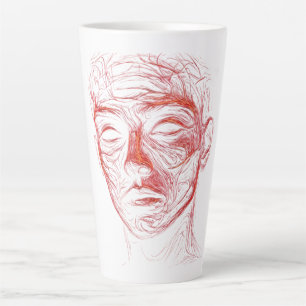 Abstraktes, leuchtendes rotes Linienkunst-Gesicht  Milchtasse