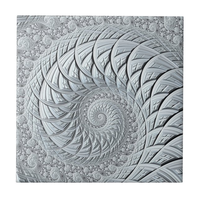 Abstraktes Light Gray Spiral Fraktal Fliese (Vorderseite)