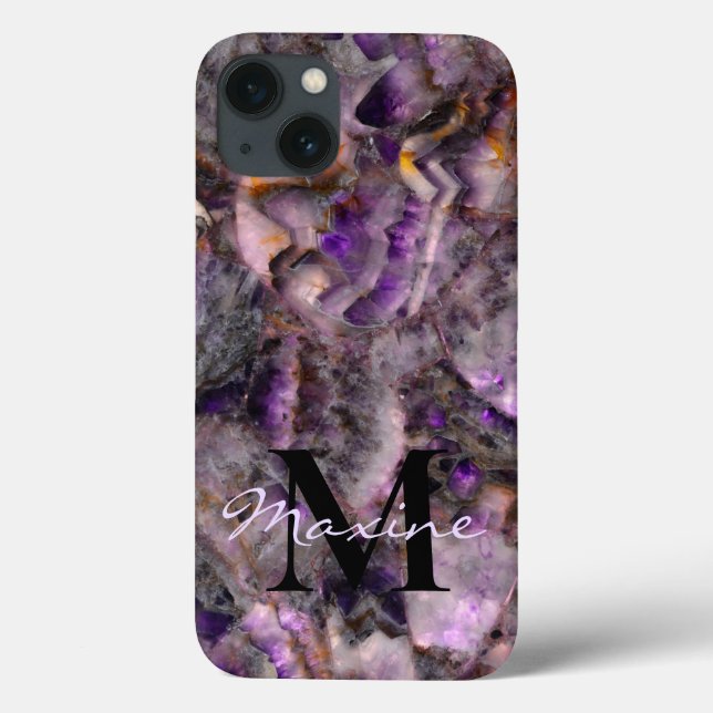 Abstraktes lila Amethystquartz-Marmormonogramm Case-Mate iPhone Hülle (Rückseite)