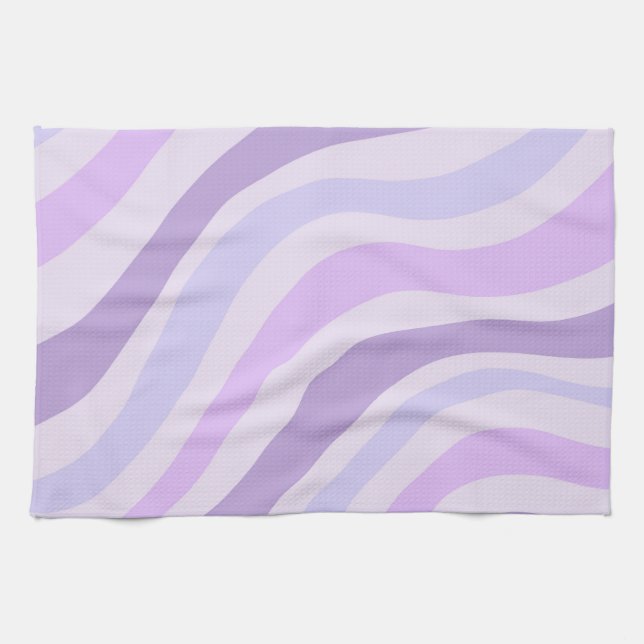 Abstraktes Lila blaues Groovy Stripe Liquid Muster Geschirrtuch (Horizontal)