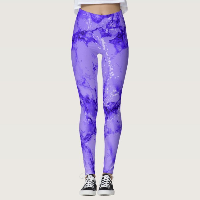 Abstraktes lila Marmorentwurfs-Muster Leggings (Vorderseite)