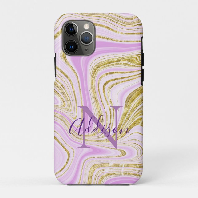 Abstraktes Lila Swirl Monogramm Stilvoll Case-Mate iPhone Hülle (Rückseite)