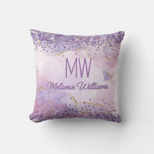 Abstraktes Lila Tintenfarben-Glitzer Monogramm Kissen