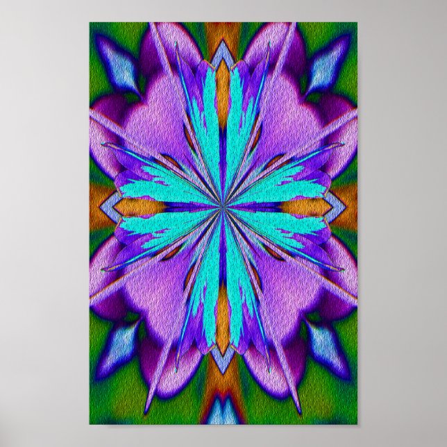 Abstraktes Lila und türkisches Kaleidoskop Kunst Poster (Vorne)