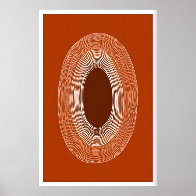 Abstraktes Linienzeichnungsplakat, Ovalform, Warm Poster (Vorne)