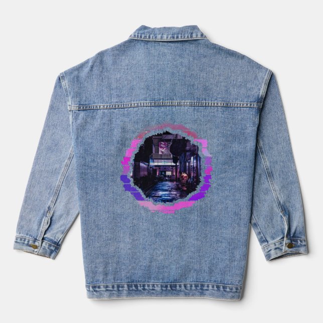 Abstraktes Lofi City Artwork Jeansjacke (Rückseite)