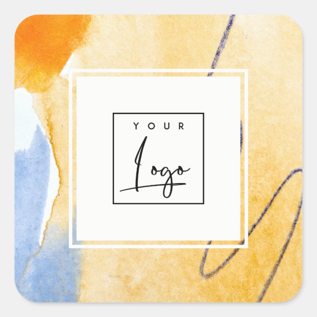 Abstraktes Logo für künstlerisch gelbe blaue Aquar Quadratischer Aufkleber (Vorderseite)