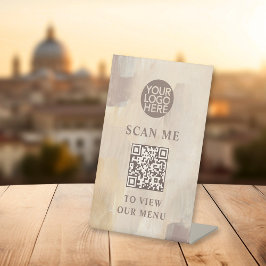 Abstraktes Logo und QR-Code - Kontaktloses Menü Sockelschild