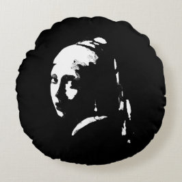 Abstraktes Mädchen mit Perlenohrwurfkissen Rundes Kissen