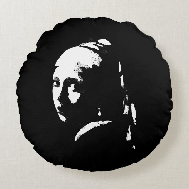 Abstraktes Mädchen mit Perlenohrwurfkissen Rundes Kissen (Vorderseite)