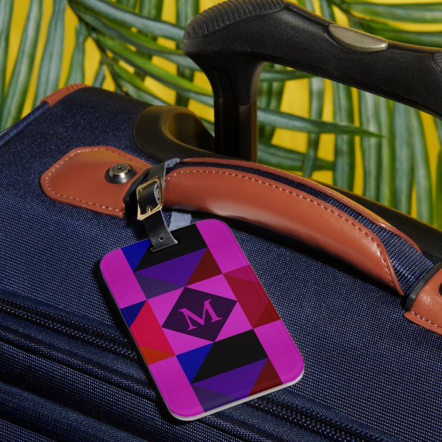 Abstraktes Magenta geometrisches Muster-Monogramm Gepäckanhänger (Vorderseite Insitu 1)