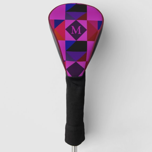 Abstraktes Magenta geometrisches Muster Monogramm Golf Headcover (Vorderseite)