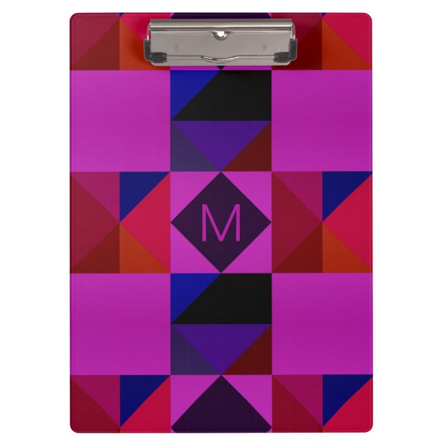 Abstraktes Magenta geometrisches Muster Monogramm Klemmbrett (Vorderseite)