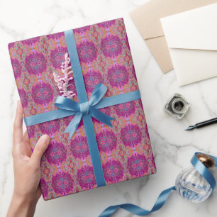 Abstraktes Magenta-Rosa, Blau und Rot Groovy-Muste Geschenkpapier