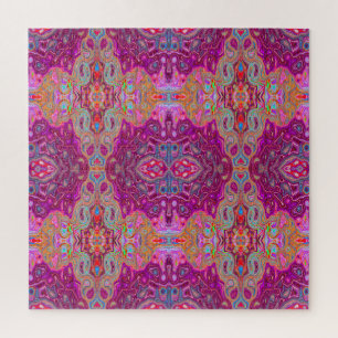 Abstraktes Magenta Rosa, Blau und Rot Groovy-Muste Puzzle