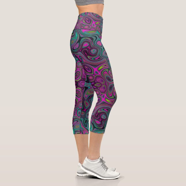 Abstraktes Magenta und Aquamarines Blaues Groovitm Capri Leggings (Rechts)
