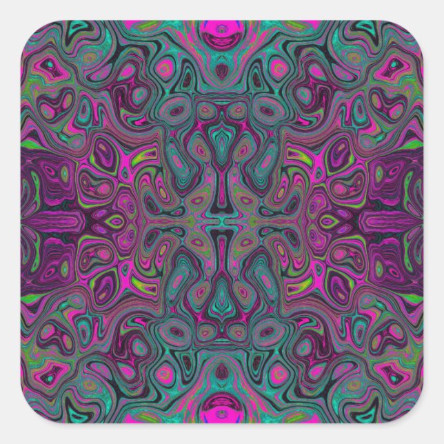 Abstraktes Magenta und Aquamarines Blaues Groovitm Quadratischer Aufkleber (Vorderseite)