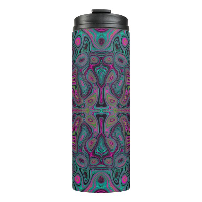 Abstraktes Magenta und Aquamarines Blaues Groovitm Thermosbecher (Vorderseite)