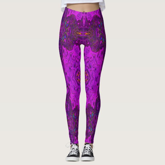 Abstraktes Magenta- und Schwarz-Groovy-Muster Leggings (Vorderseite)
