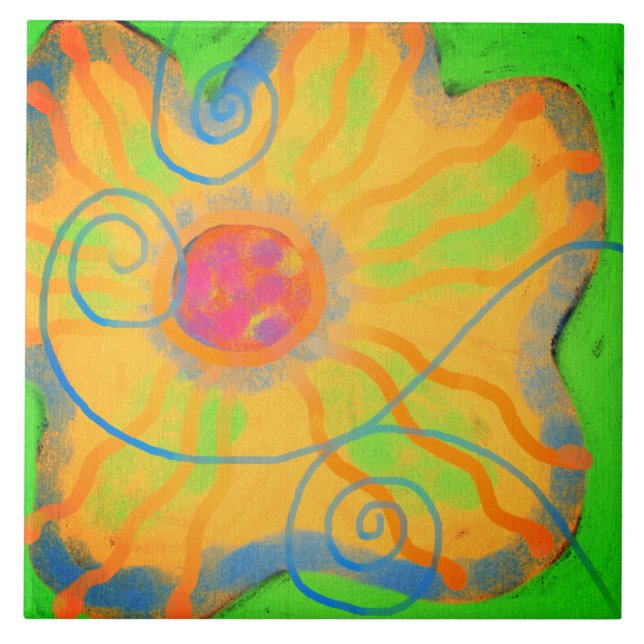 Abstraktes Malen von Funky Yellow Blume Fliese (Vorderseite)