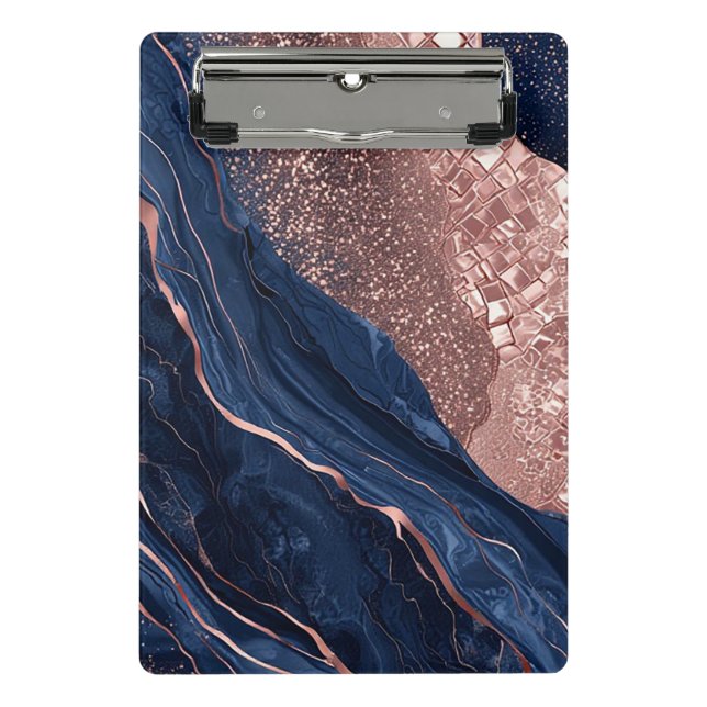 Abstraktes Marinedesign und goldene Rose Mini Klemmbrett (Vorderseite)