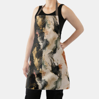 Abstraktes Marmor-Fluid-Art-Schürze | Goldtinte Lu Schürze