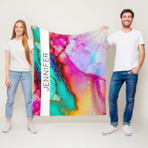 Abstraktes Marmor in Rosa und Grün Fleecedecke