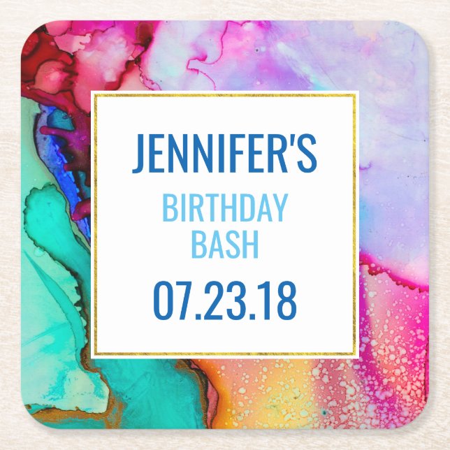 Abstraktes Marmor in Rosa und Türkis Rechteckiger Pappuntersetzer (Vorderseite)