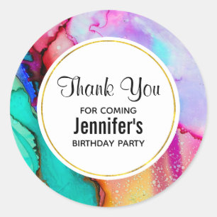 Abstraktes Marmor in Rosa und Türkis Runder Aufkleber