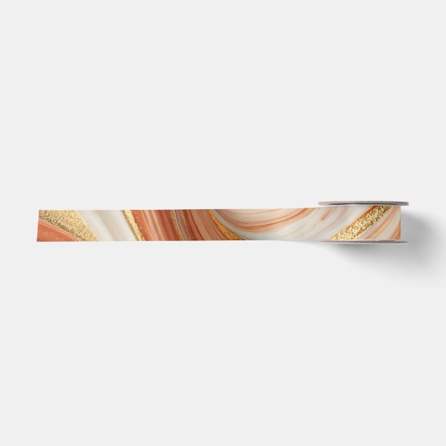 Abstraktes Marmor Orangefarbenes Band Satinband (Vorderseite)