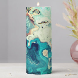 Abstraktes Marmorblau Stumpenkerze