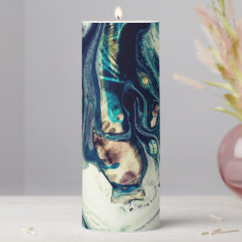 Abstraktes Marmorblau Stumpenkerze