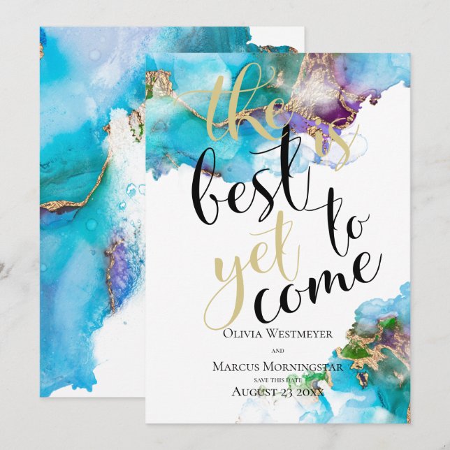 Abstraktes marmoriertes Ink Amethyst Save the Date Einladung (Vorne/Hinten)