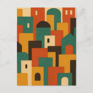 Abstraktes mediterranes Dorf geometrisch Postkarte