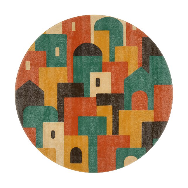 Abstraktes mediterranes Dorf geometrisch Schneidebrett (Vorderseite)