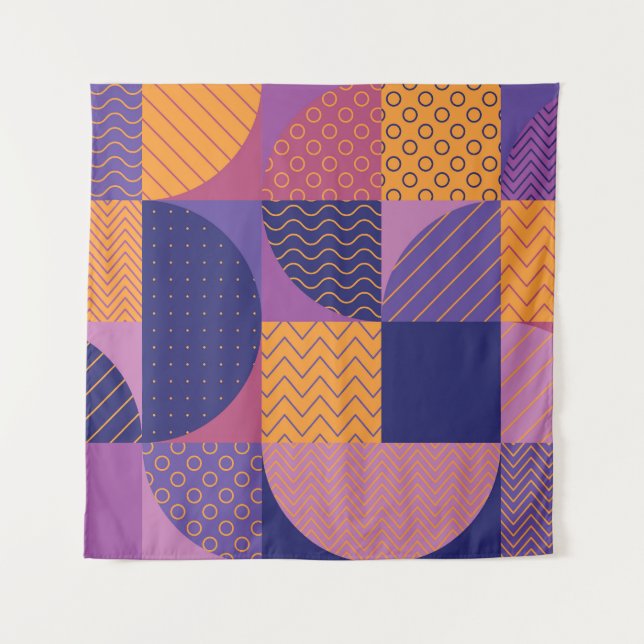 Abstraktes mehrfarbiges geometrisches Vintages Mus Wandteppich (Vorderseite)