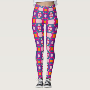Abstraktes, mehrfarbiges Muster mit rosa Kreise Leggings