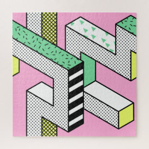 Abstraktes Memphis: Geometrische Formen der 80er J Puzzle