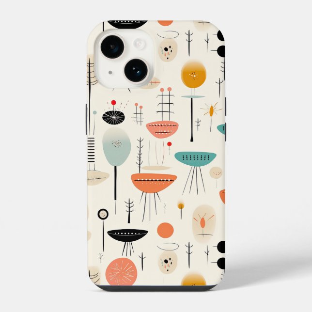 Abstraktes Mid-Century iPhone Hülle (Rückseite)