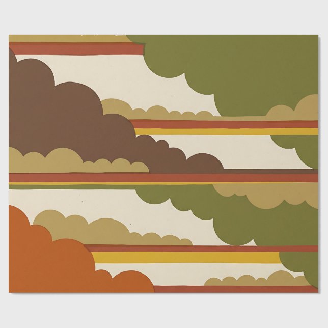 Abstraktes MidMod-Cloud-Burnt-Olive-Geschenkpapier Geschenkpapier (Flach)